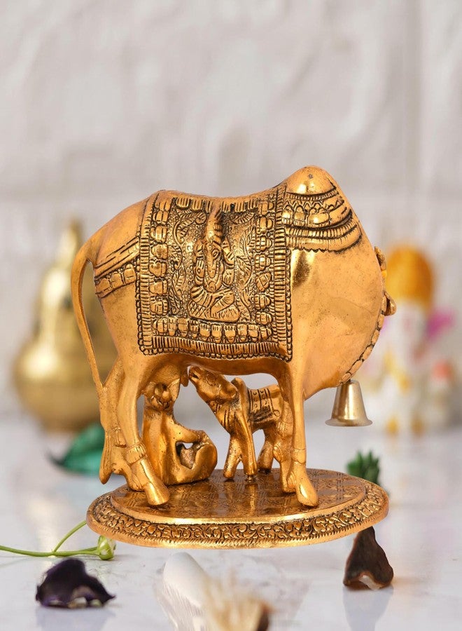 CHHARIYA CRAFTS تمثال بقرة كامدهينو مع عجلها من المعدن من إنتاج شركة تشاريا كرافتس، قطعة ديكور منزلية وهدية مثالية للمنزل والمكتب، تمثال تذكاري لجلب الحظ السعيد. - Image 3